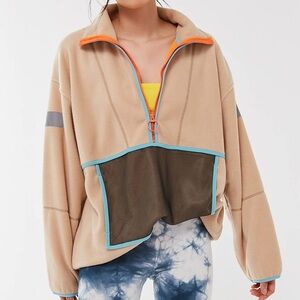 Urban Outfitters Ian Oversized Tan Fleece Popover Long Sleeve Jacket Z
